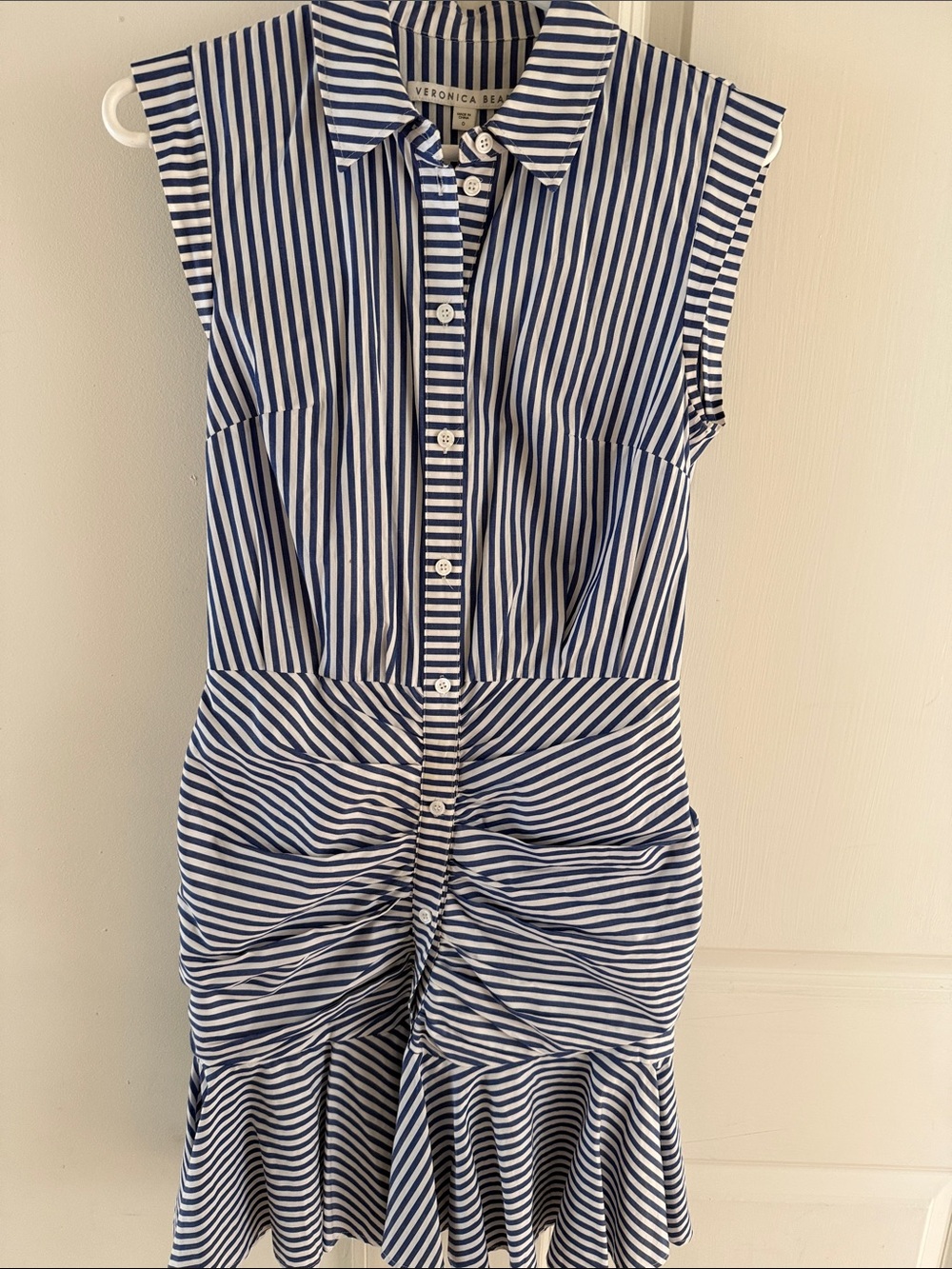 Veronica Beard Navy and White Striped Button-Front One-Piece